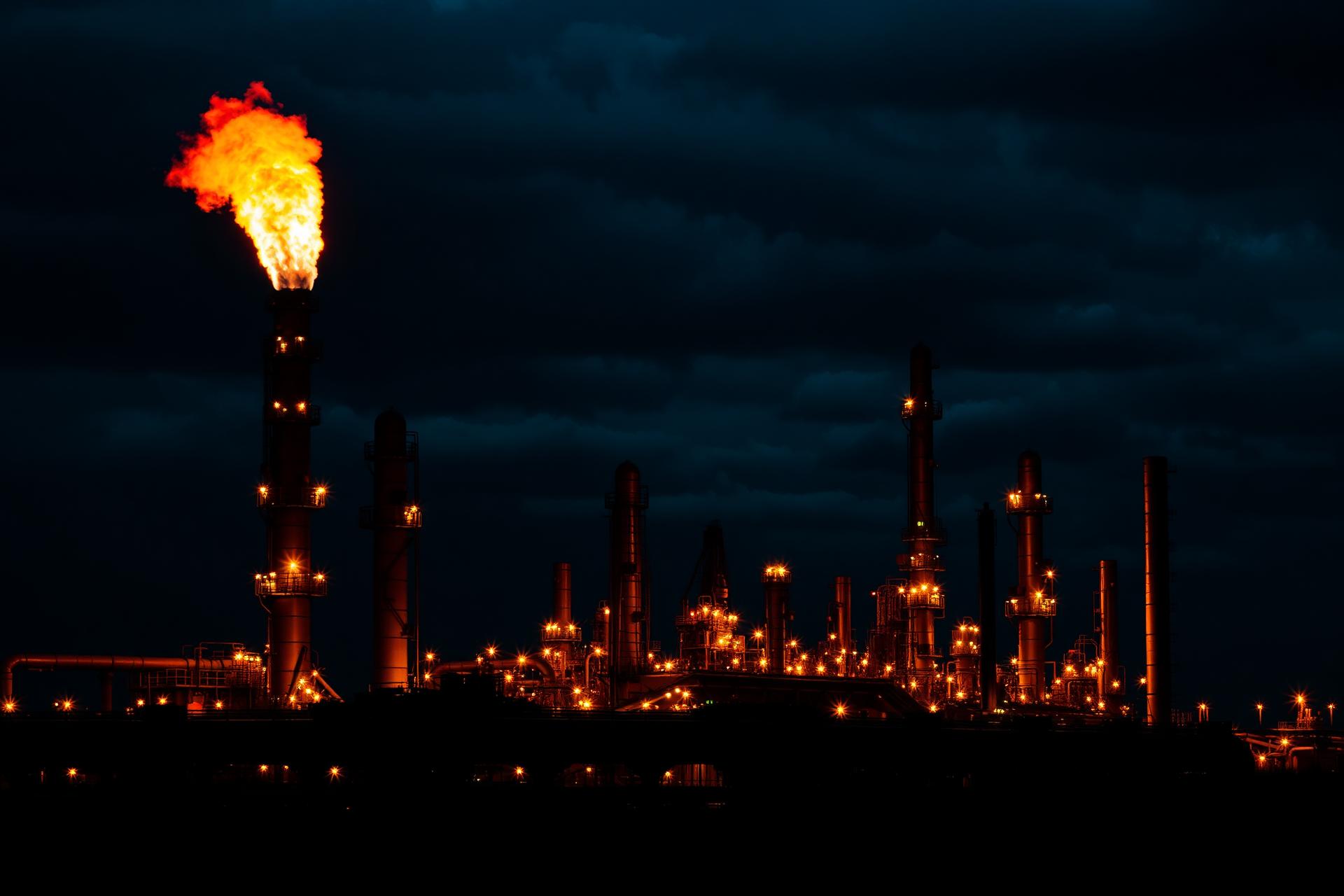 Oil and gas refinery at dusk