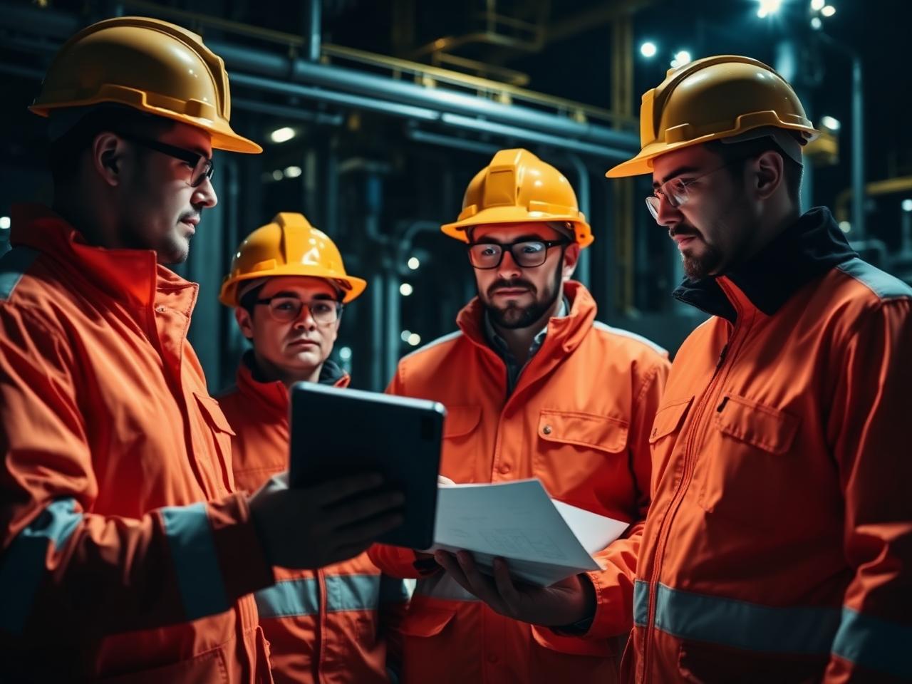 Engineers and technicians in PPE on site